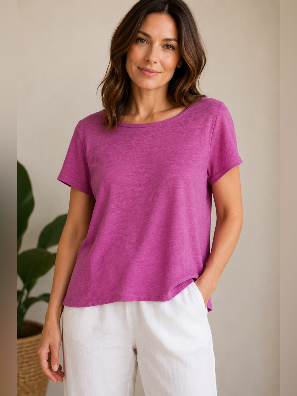 Eileen Fisher Short-Sleeve Linen Boatneck Tee